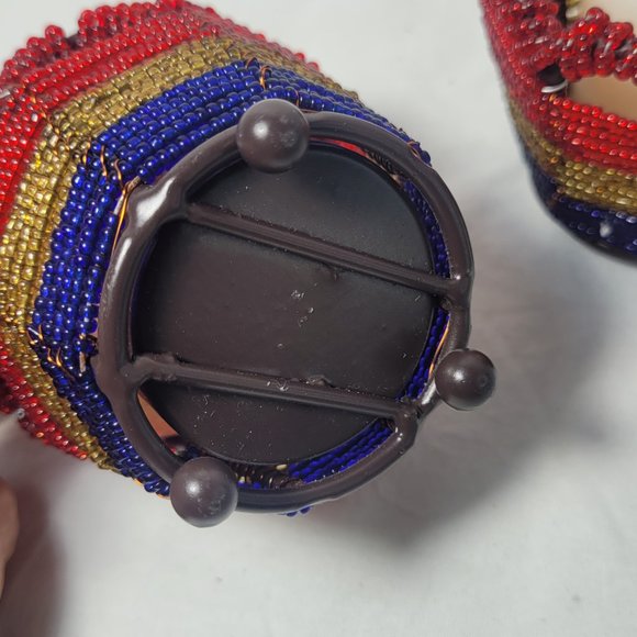 Beaded Retro Voltaire Candle Holder Boho Red Blue Yellow - Picture 4 of 9